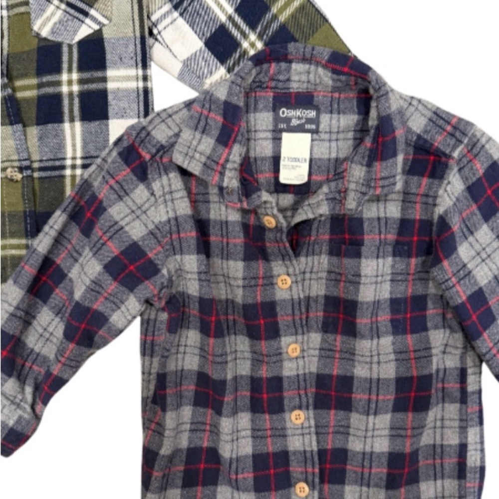 OshKosh B'gosh Plaid Button Down Shirts - Green and Blue - Picture 3 of 5